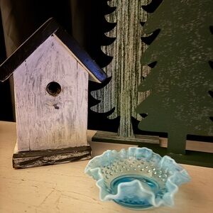 Fenton Blue Opalescent Hobnail Crimped Bon Bon Dish- Fenton Glassware